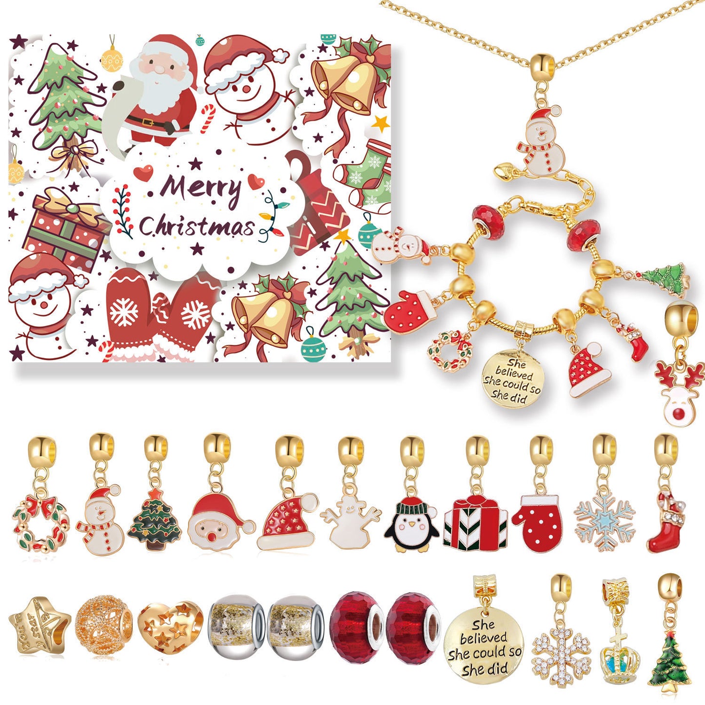 Santa Claus Alloy Plating Unisex Bracelet and Christmas Advent Calendar DIY Jewelry Set