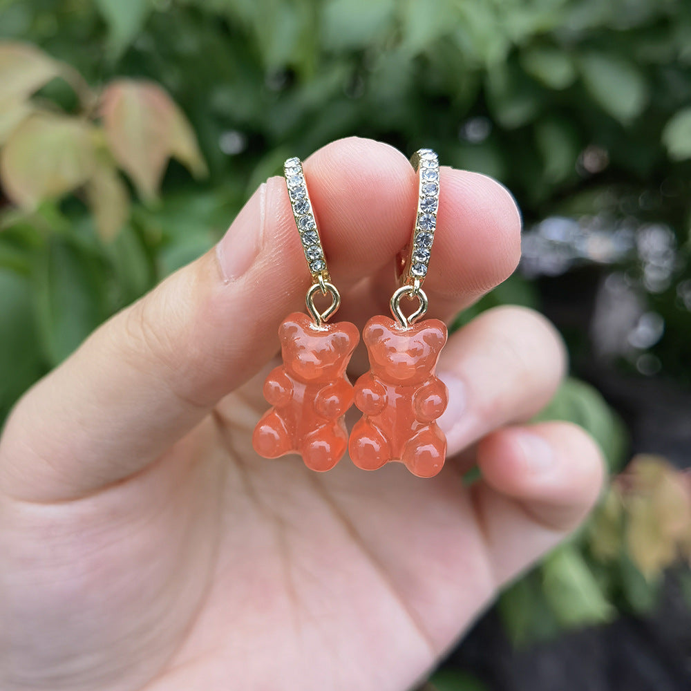 Candy Color Bear Gummy Pendant Earrings