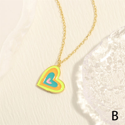 Romantic Heart Shape 18k Gold Plated Enamel Pendant Necklace