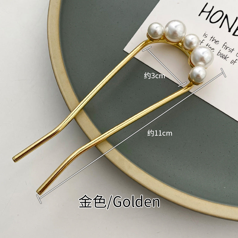 Women's Elegant U-Shape Pearl Alloy Hairpin - Simple Daily Hair Accessory