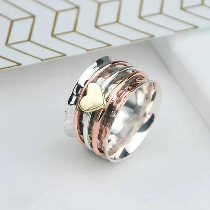 Retro Color Block Heart Spinner Alloy Plating Women's Ring