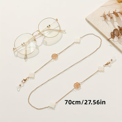 Fashion Geometric Alloy Shell Crystal Pearl Glasses and Mask Chain