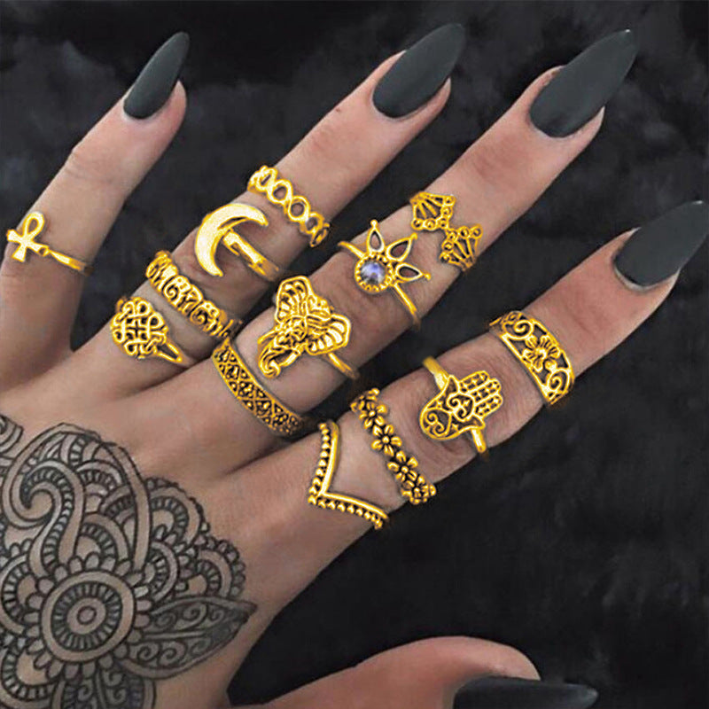 Fashion Gothic Snake and Butterfly Ring Set - 15 Pieces