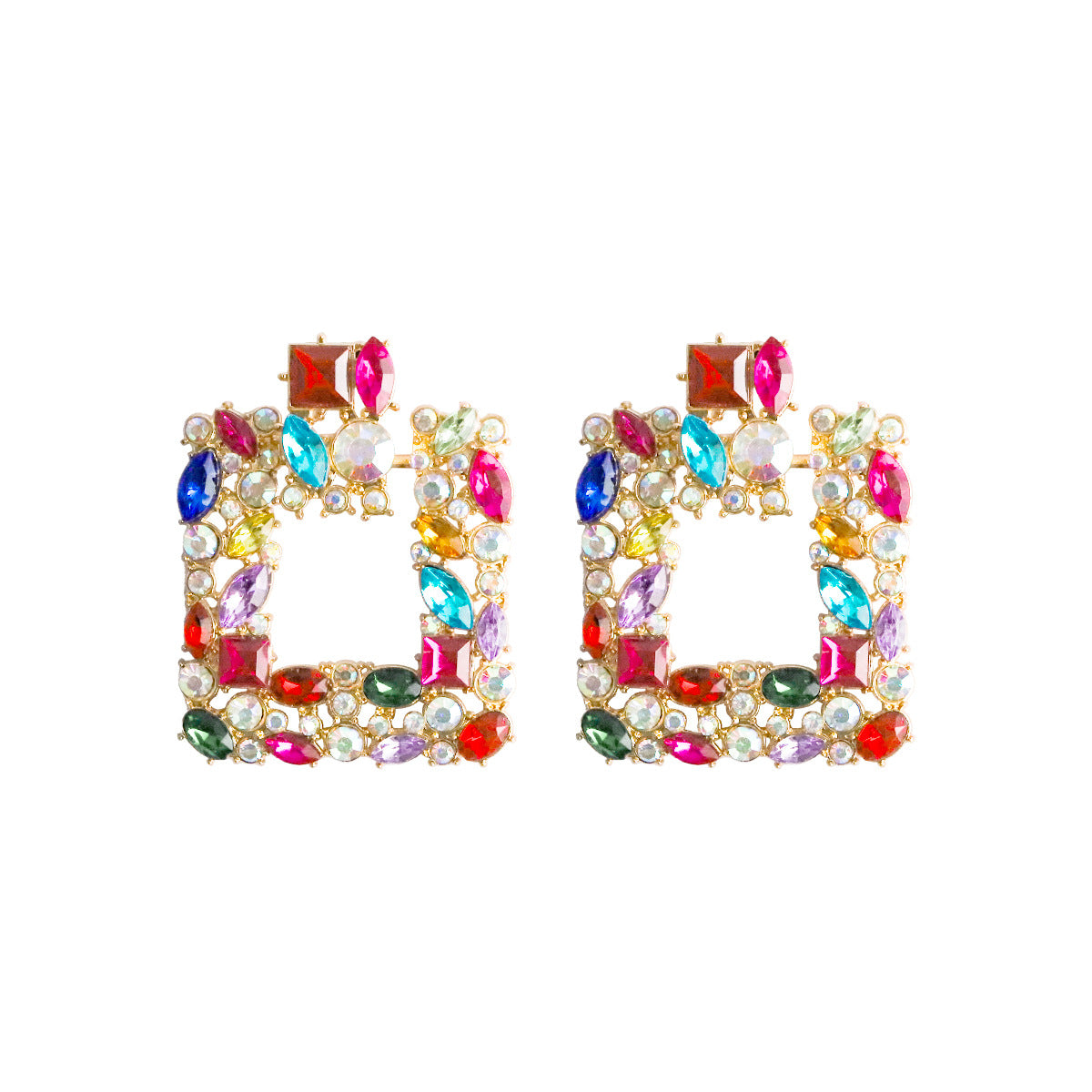 Luxurious Vintage Square Gemstone Rhinestone Alloy Earrings