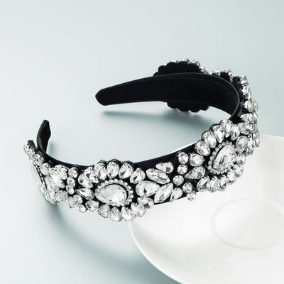 Fashion Black Velvet Rhinestone Wide-Brim Headband