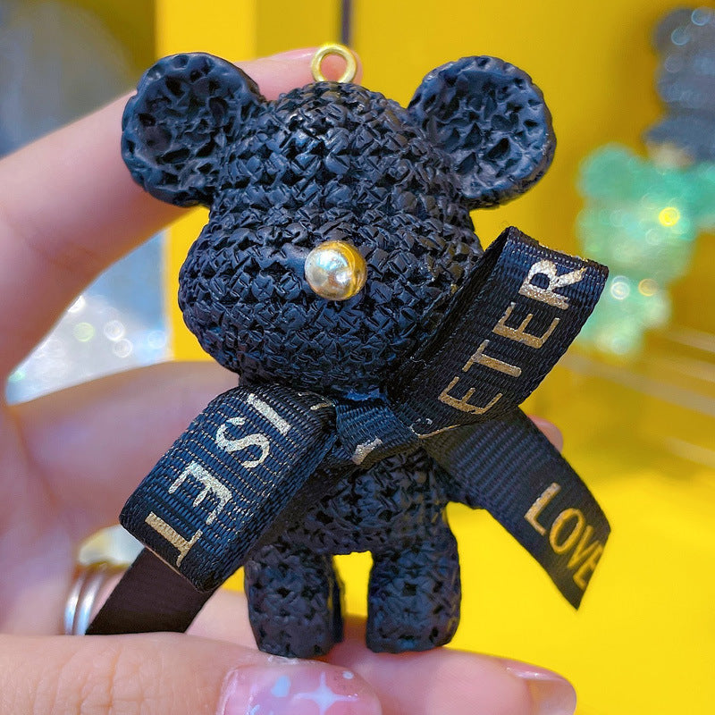 Cartoon Bear Resin Bow Knot Keychain Pendant for Bags and Cars