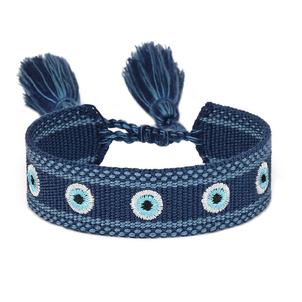 Simple Style Evil Eye Embroidery Tassel Women's Drawstring Bracelet