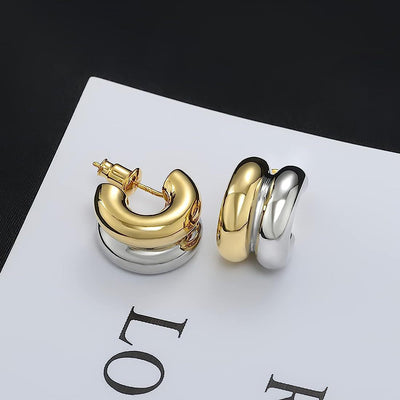 1 Pair Minimalist C Shape 18k Gold Plated Stainless Steel Earrings