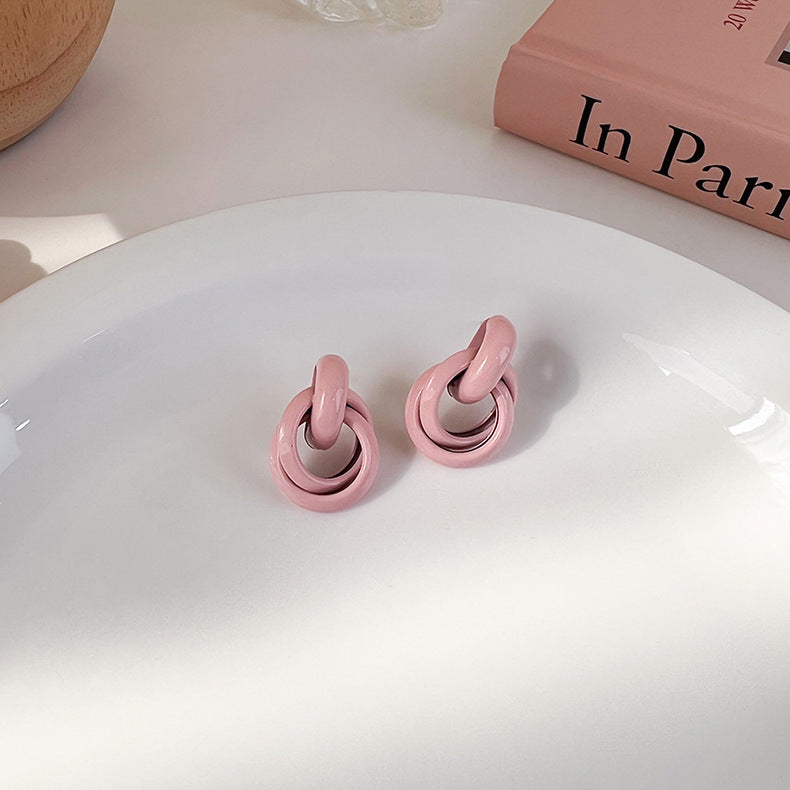 Fashion Pink Earrings Geometric Earrings Simple Alloy Earrings