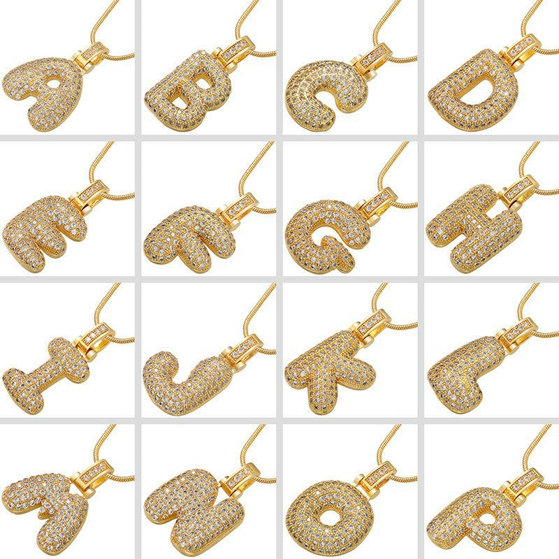 Hip-hop 26 Alphabet Copper Plated Zircon Necklace