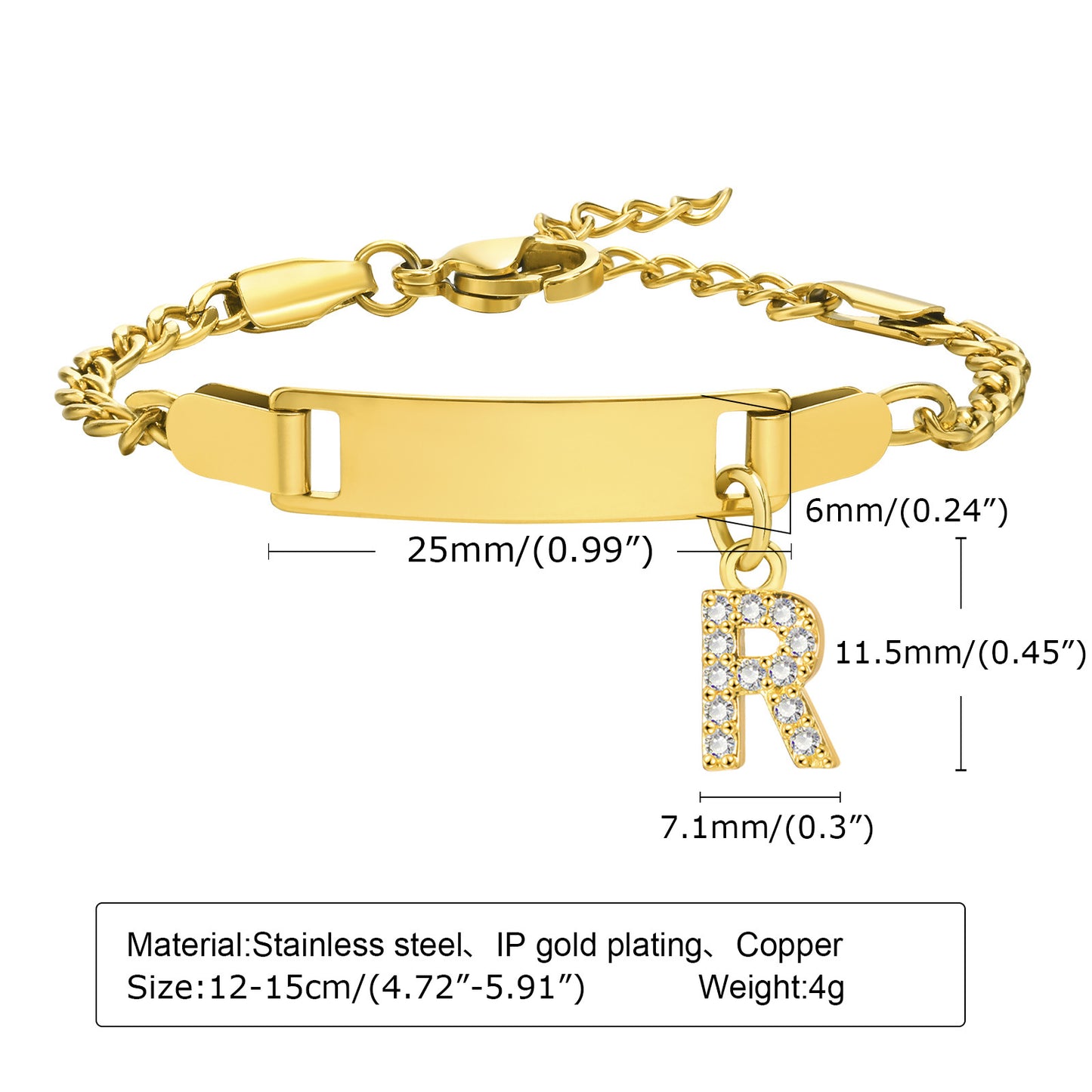 Stainless Steel Zircon Inlay English Letter Bracelet for Women and Children