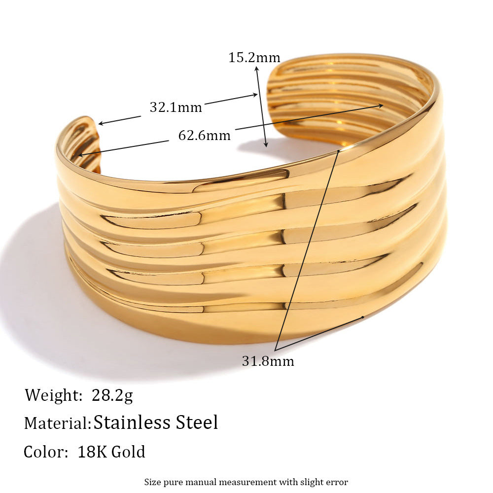 18K Gold Plated Stainless Steel Bamboo Open Bangle Bracelet for Women