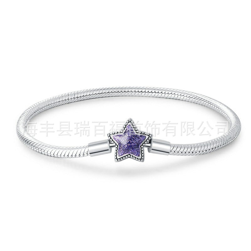 Elegant Heart and Star Charm Silver Plated Bracelet