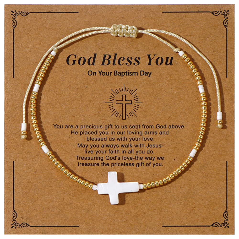 Simple Style Round Glass and Shell Cross Beaded Bracelet for Women