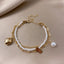 Geometric Alloy Beaded Double Love Pearl Bracelet for Women