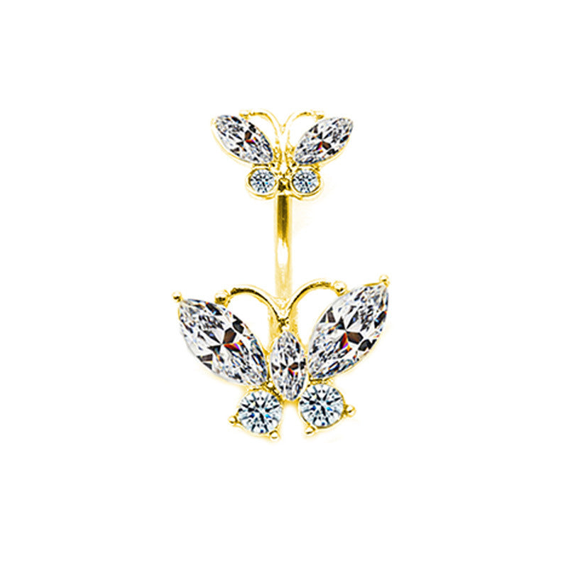 Glam Retro Butterfly Stainless Steel Alloy Plating Inlay Zircon White Gold Plated Gold Plated Silver Plated Belly Ring