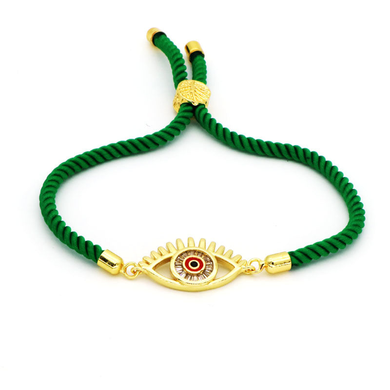 18K Gold Plated Zircon Evil Eye Rope Bracelet for Women