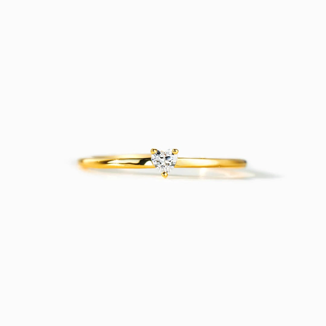 Simple Heart Shape Sterling Silver Zircon Ring for Women