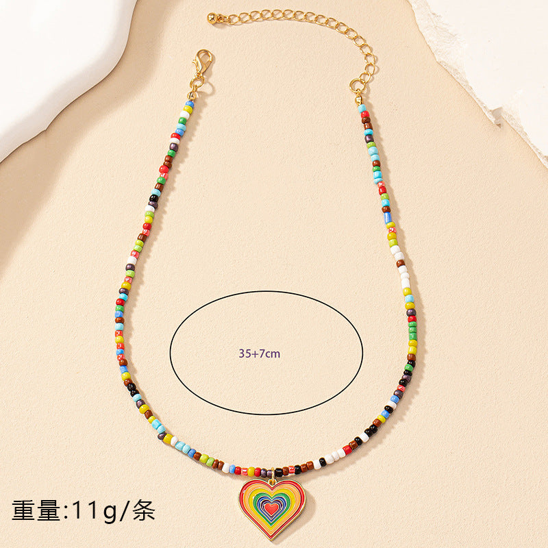 Nordic Bohemian Heart Pendant Beaded Alloy Necklace