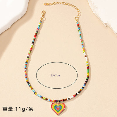 Nordic Bohemian Heart Pendant Beaded Alloy Necklace