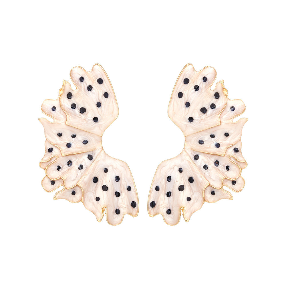 Simple Leaf Enamel Polka Dot Stud Earrings for Women