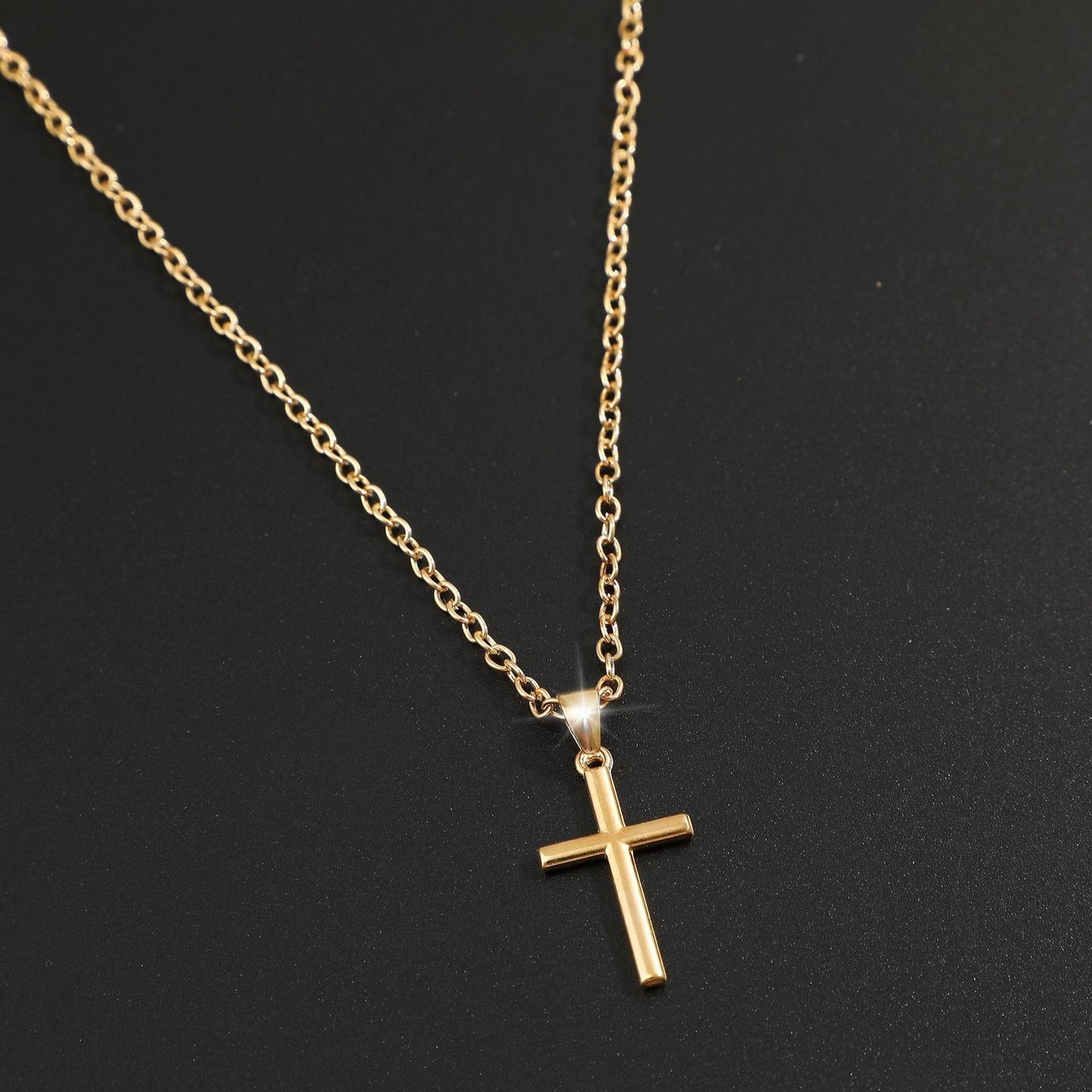 Simple Classic Cross Gold Plated Layered Necklace with Pearl Pendant