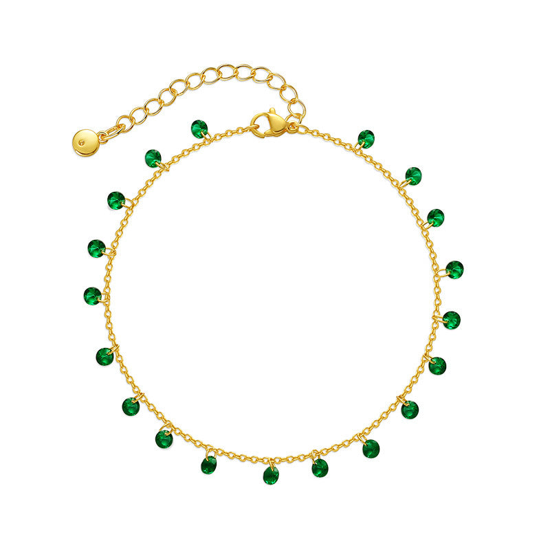 18k Gold Plated Green Zircon Anklet - French Summer Vacation Style