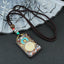 Ethnic Square Alloy Wood Pendant Necklace with Nepalese Thangka Design