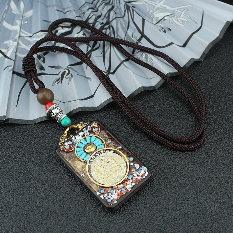 Ethnic Style Square Alloy Wood Unisex Pendant Necklace 1 Piece