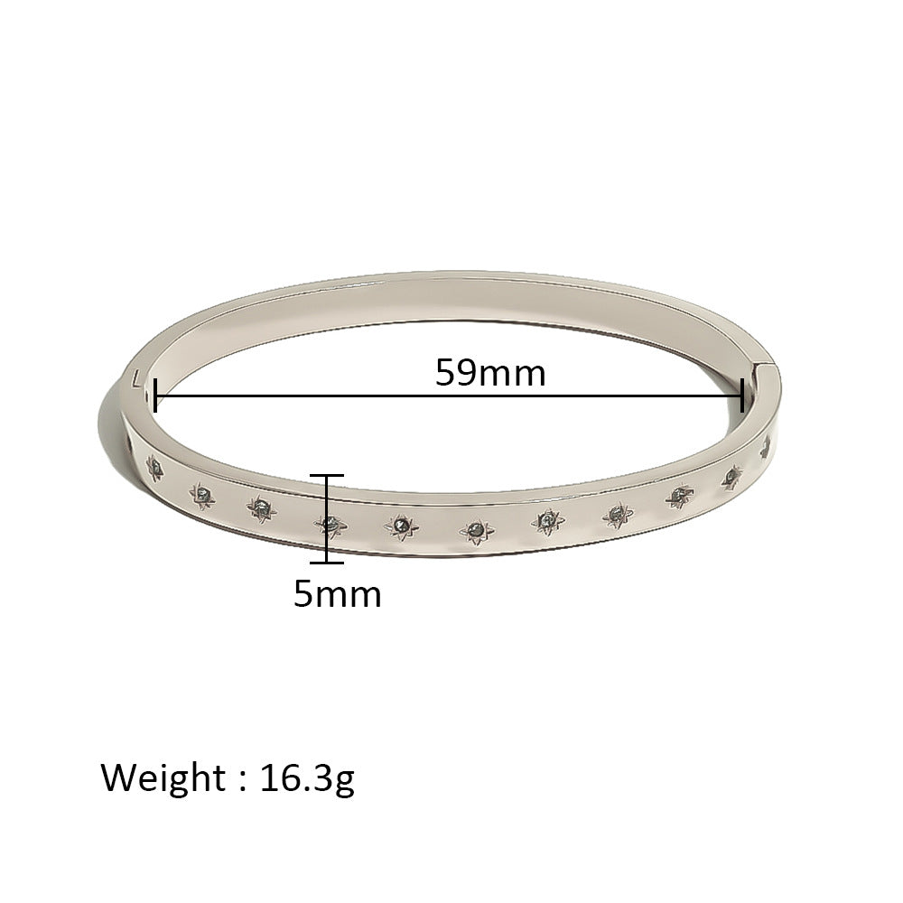 18K Gold Plated Zircon Geometric Star Flower Stainless Steel Bangle Bracelet for Women