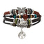 Retro Ethnic Style Color Block PU Leather Bracelet with Beaded Feathers and Tree of Life Turquoise Accents