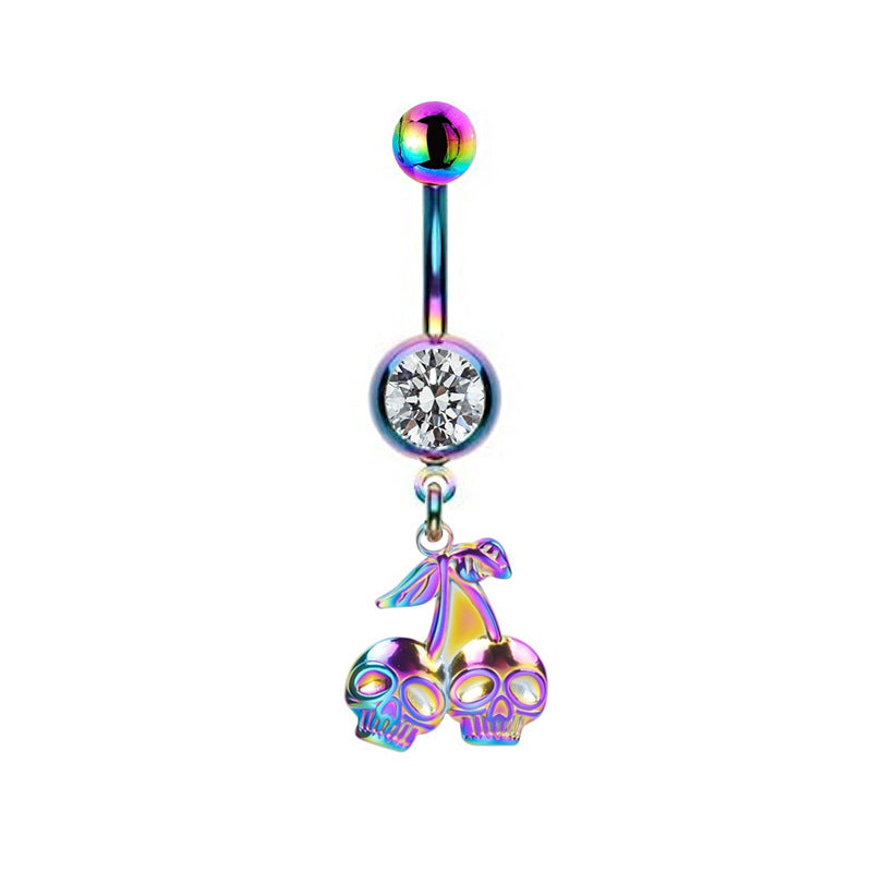 Colorful Floral & Animal Stainless Steel Belly Ring Set with Rhinestones