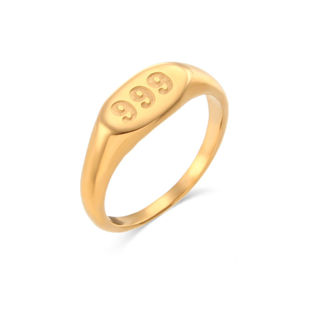 18K Gold Plated Stainless Steel Oval Number Ring for Women