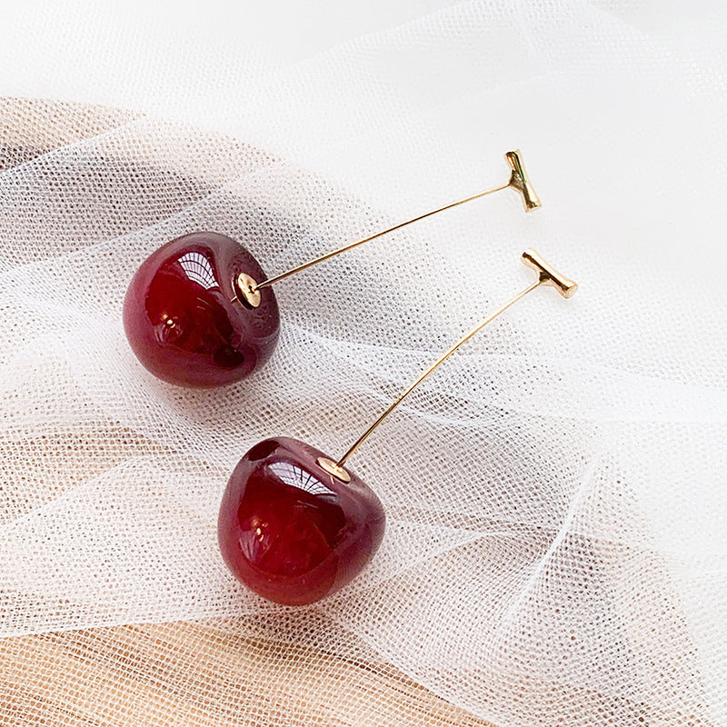 Fashion Sweet Cherry Fruit Synthetic Resin Alloy Fruit Resin Women'S Earrings 1 Pair