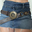 Vintage Style Round Alloy Women's Chain Belt with Adjustable Leather Studded Buckle