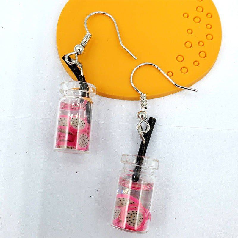 Korea Cute Fruit Pearl Milk Tea Earrings