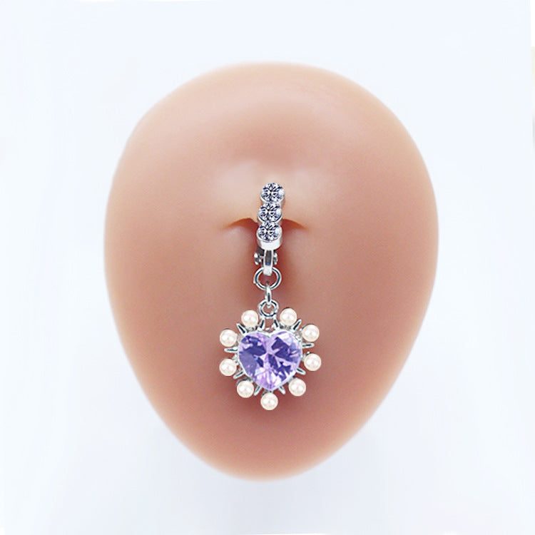 Casual Heart-Shaped Opal and Rhinestone Belly Ring Set in Stainless Steel and White Gold Plating