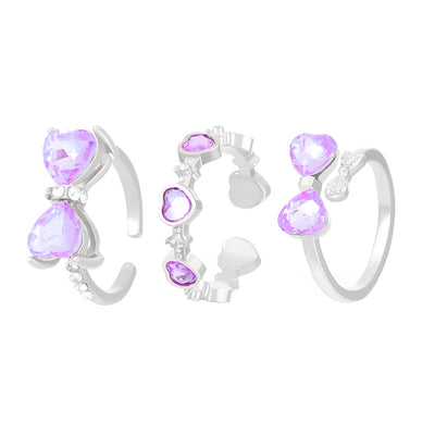 IG Style Heart Bow Knot Rhinestone Open Ring for Women