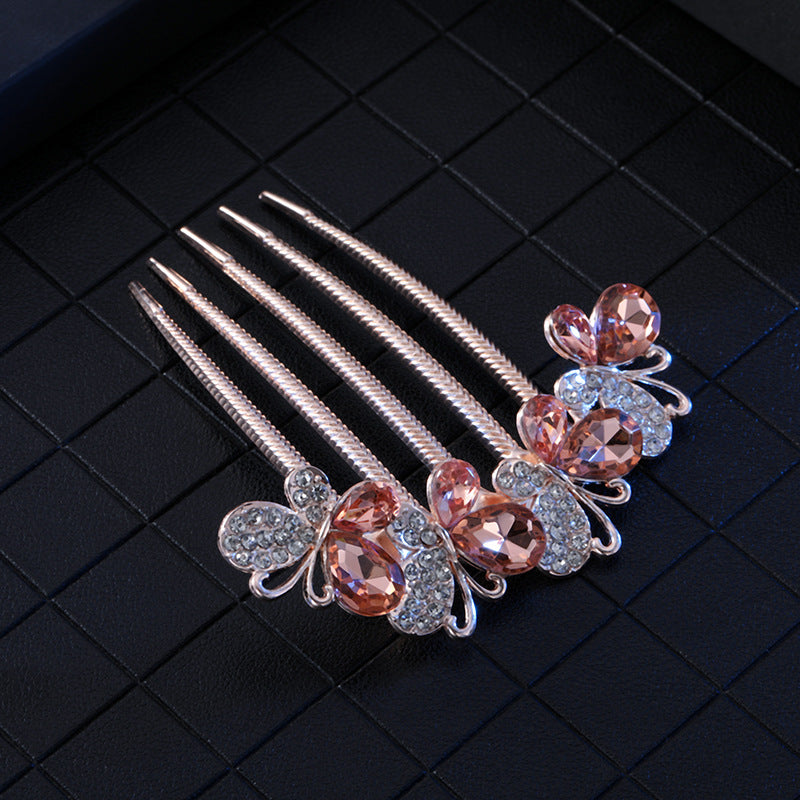 Women's Color Block Alloy Zircon Rhinestone Hair Comb Clip Ornament