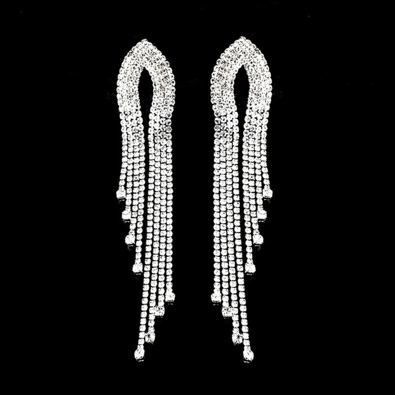 Elegant Crystal Long Cross Drop Earrings for Women