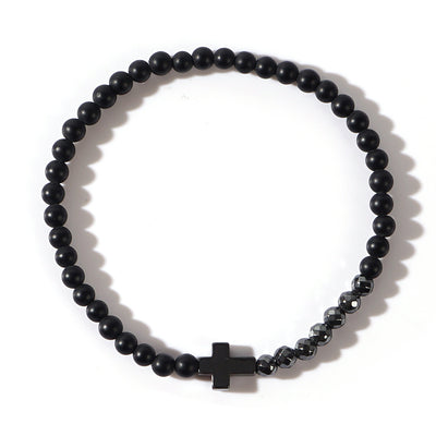 Casual Beach Vibe Agate Cross Matte Onyx Men's Bracelet