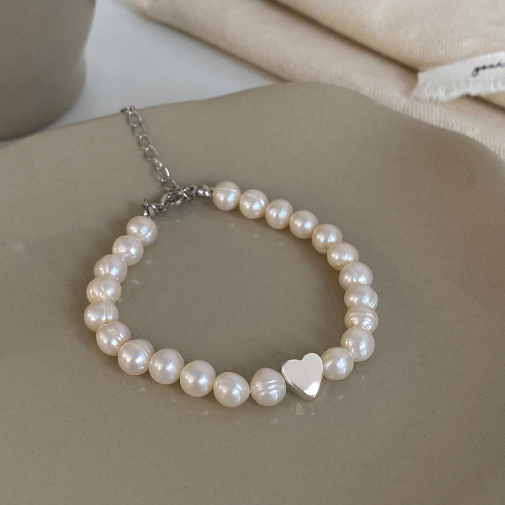 Modern Heart Shape Freshwater Pearl Love Bracelet for Women