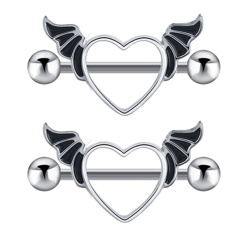 Retro Angel Heart Stainless Steel Belly Ring Set