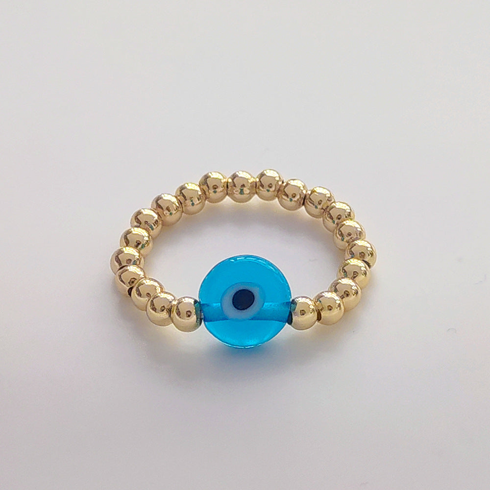 Artistic Evil Eye 18K Gold Plated Beaded Glass Ring