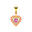 Heart Shape Flower & Butterfly Belly Ring - Stainless Steel with Rhinestones