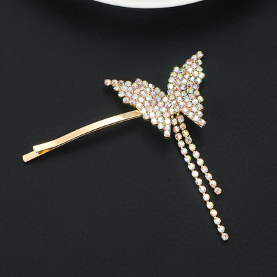 Women's Rhinestone Butterfly Tassel Hair Clip - Elegant Metal Plating Hair Accessory