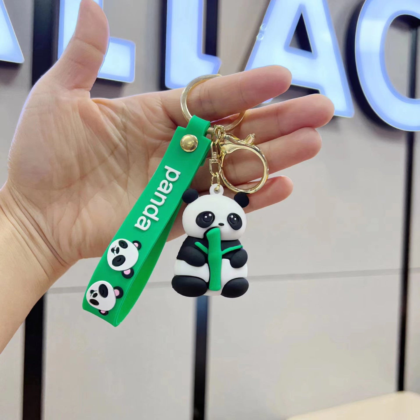 Cute Panda PVC Metal Keychain with Bamboo Design