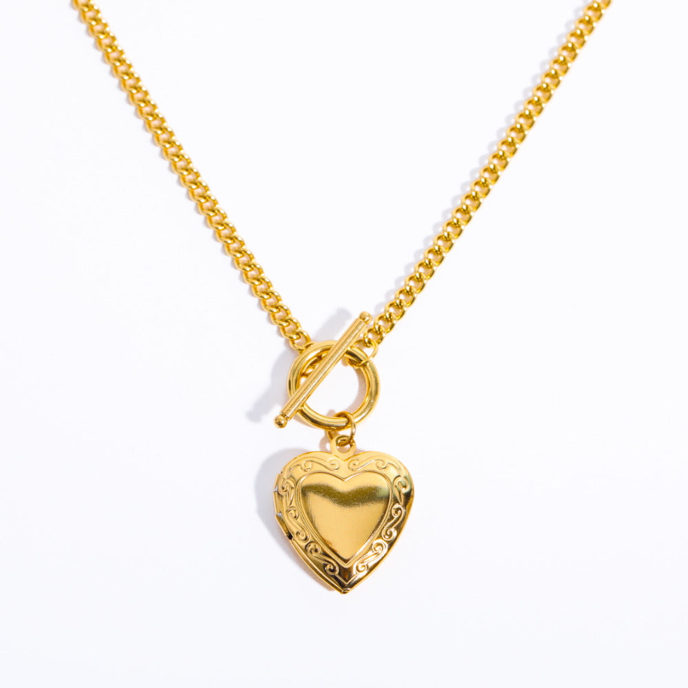 IG Style Heart Shape 18K Gold Plated Stainless Steel Locket Necklace