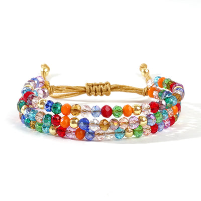 Vacation Color Block Crystal Beaded Rope Bracelets