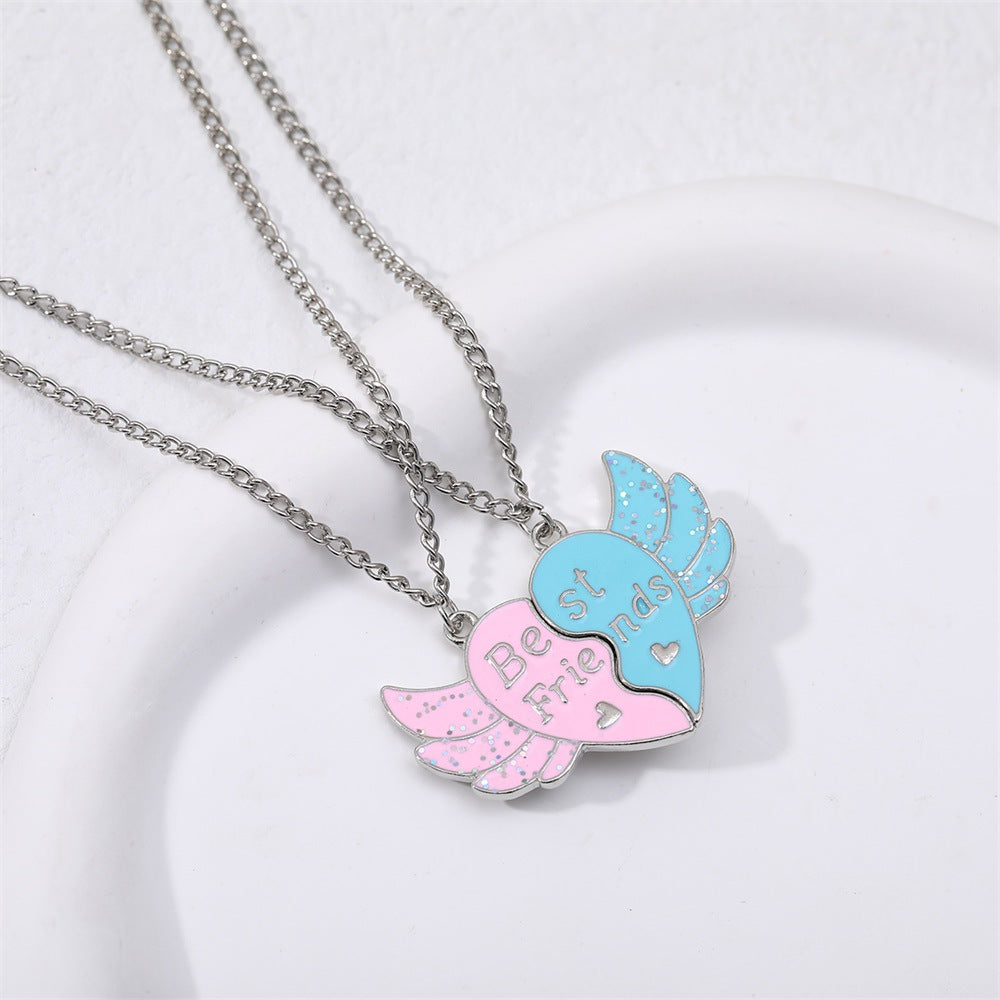 Cute Heart & Butterfly Alloy Enamel Pendant Necklace Set for Children